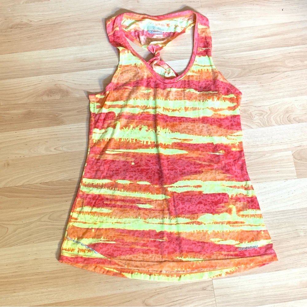 Saucony Women’s Racerback Running Tank Top Orange Neon Tie Dye Medium